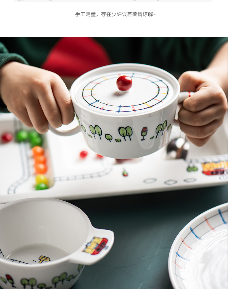 Li feng town small train large relief lovely creative children under glaze color ceramic tableware