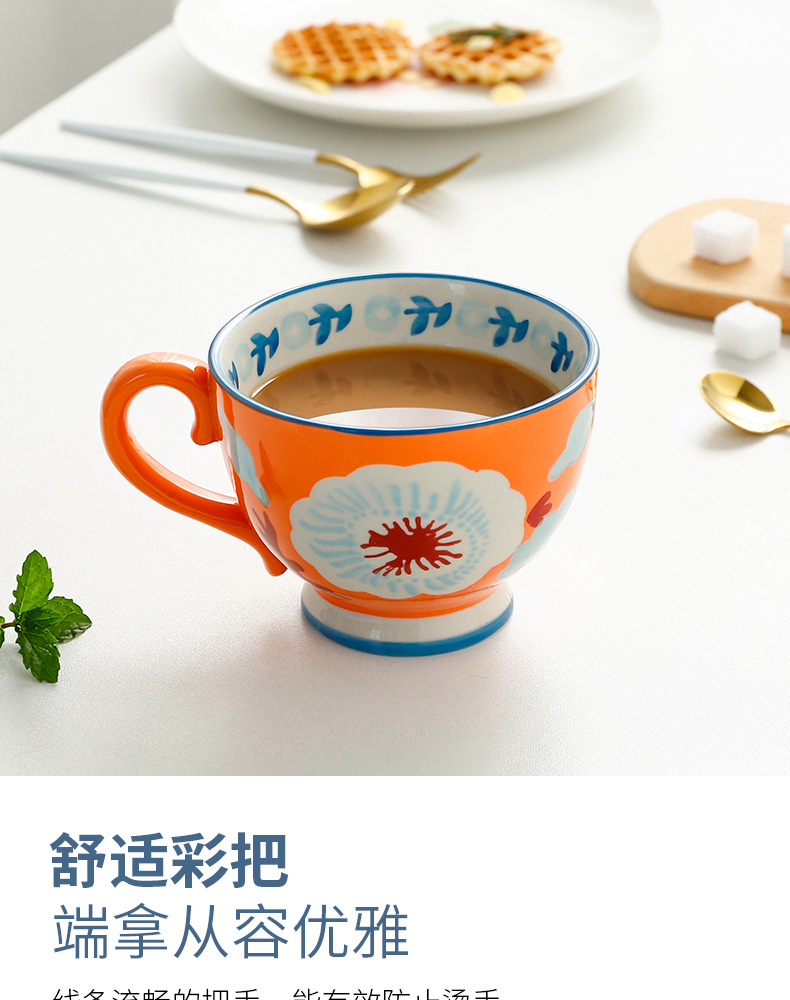 Export super beauty under the heavy hand draw relievo glaze color breakfast coffee cup oats cup ceramic cup