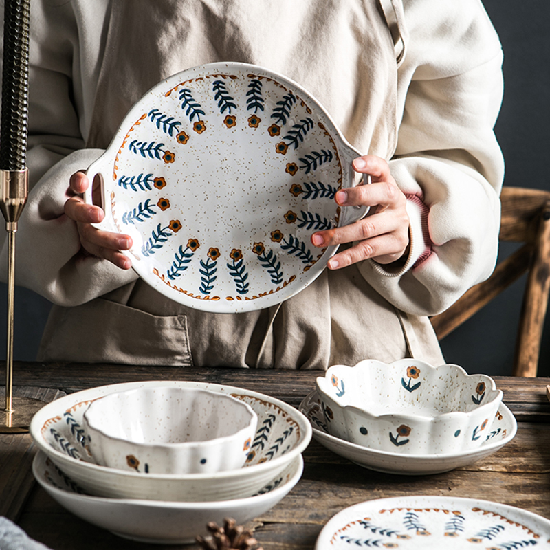Japanese Europe type restoring ancient ways individuality creative household jobs tableware ceramic bowl dessert lace floret tableware rainbow such use