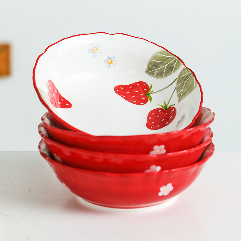 Li feng town household strawberry dishes suit ceramic tableware soup bowl salad bowl bowl dish suits for