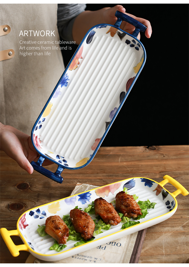 Nordic ins pan weibo anti wind hot handle special household ceramics baked cheese baked bread and butter dish dish dish