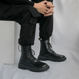 Martens, утепленные удерживающие тепло трендовые универсальные высокие сапоги для черной кожи, туфли в английском стиле, в британском стиле