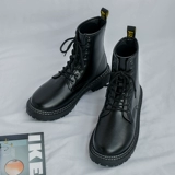 Martens, утепленные удерживающие тепло трендовые универсальные высокие сапоги для черной кожи, туфли в английском стиле, в британском стиле