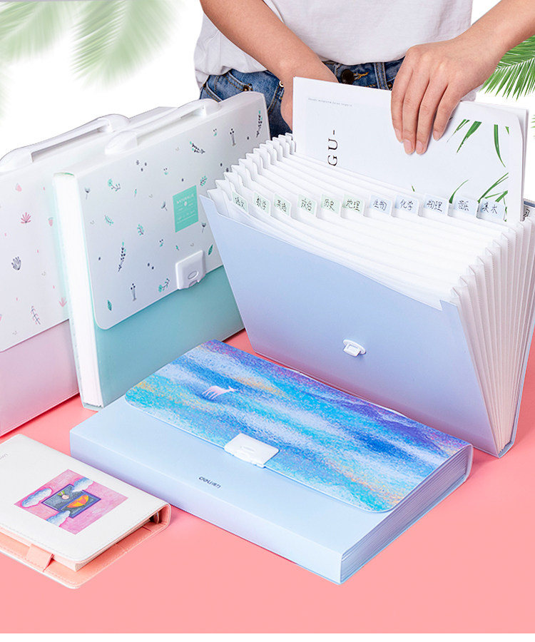 Папка для бумаг 得力试卷文件夹学生用多层分类a4资料册学生试卷收纳册插页试卷袋试卷夹资料夹小清新风琴包初中生试卷分类 Deli