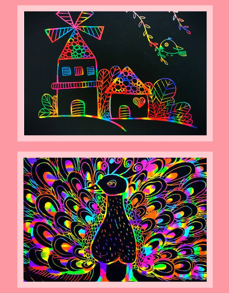 得力刮画纸儿童a4刮刮画炫彩16k幼儿园小学生彩色蜡画手工diy制作-阿里巴巴