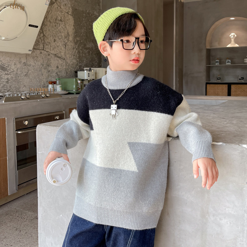 Boy sweater fall winter clothing 2021 new children handsome winter boomers hooded sweatshirt hooded sweater