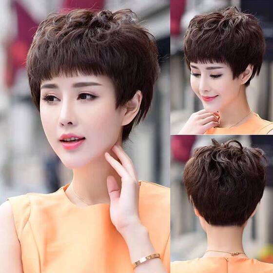 2024 middle-aged and elderly women's wigs with short hair, middle-aged women's fashionable short curly hair overall hair covers, women's wigs, women's real hair