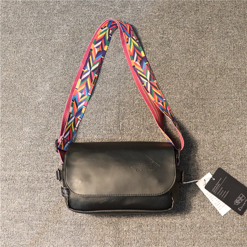 Hong Kong it tide brand Japanese and Korean men's single shoulder bag leather messenger women's bag flip backpack simple messenger mobile phone small bag