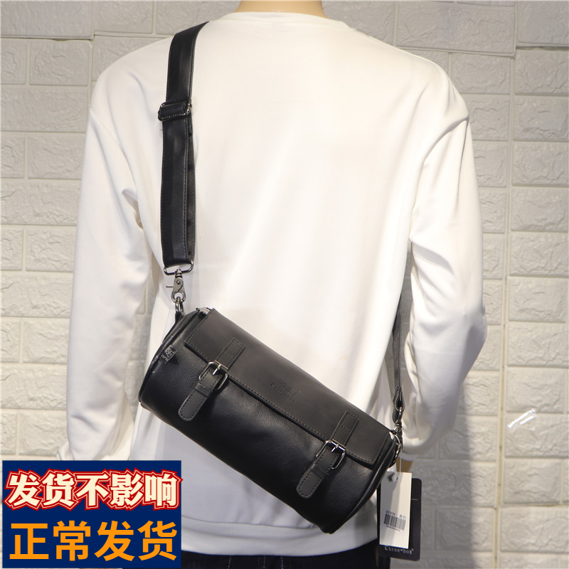 Hong Kong It Tide Cards New Men Single Shoulder Bag Japan-ROK Retro Genuine Leather Cylinder Bag Men Leisure Skew Satchel Bag