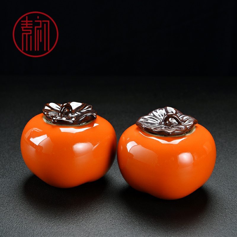 Early, medium and mini persimmon persimmon persimmon ruyi ceramic POTS creative caddy fixings tea pet furnishing articles sealed as cans