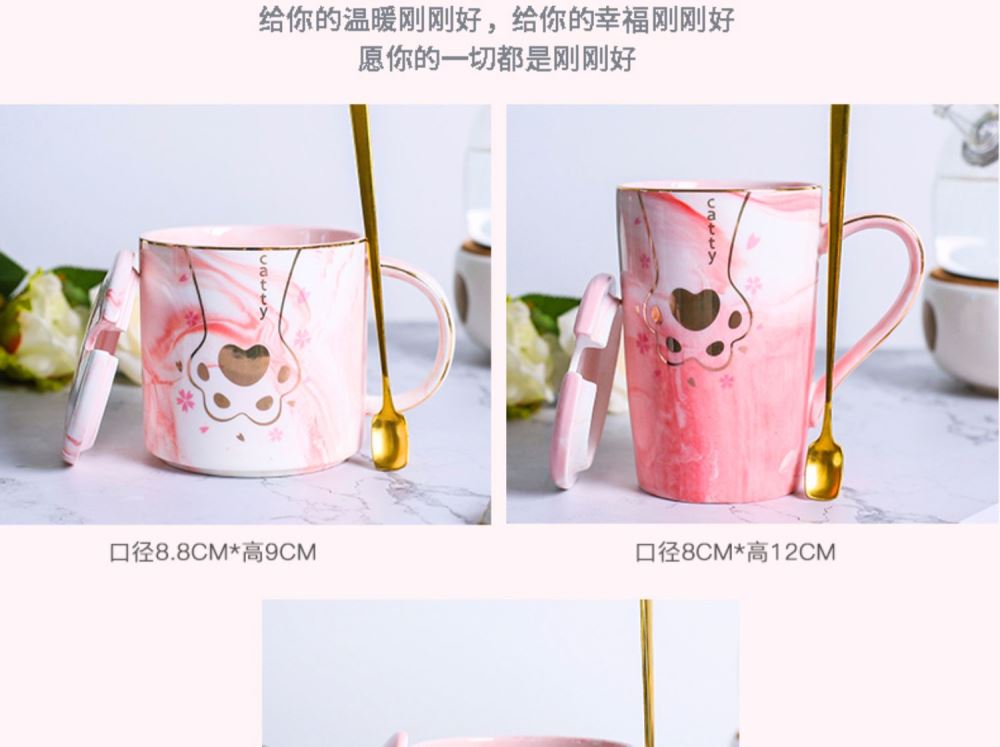 Creative cat claw cup, lovely ceramic cups with cover spoon lovers mugs female male students home coffee cup