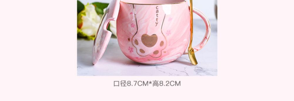 Creative cat claw cup, lovely ceramic cups with cover spoon lovers mugs female male students home coffee cup