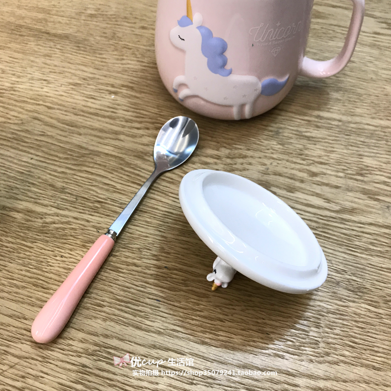 The Japanese lovely creative unicorn ceramic cup carousel mark cup milk coffee cup with pink girl students