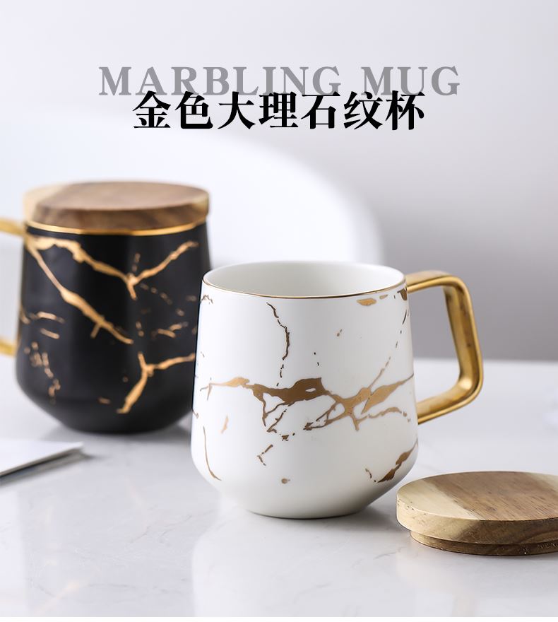 Marble coffee cup household glass ceramic cups male office female students mark cup with cover