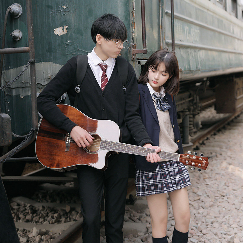 Casida 41-inch veneer folk guitar beginner girls male students beginners self-learning wood bright brown