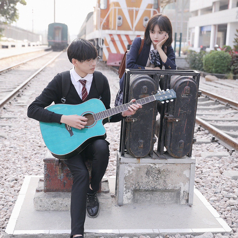 Casida 41-inch veneer folk guitar beginner girls male students beginners self-study wood crystal blue