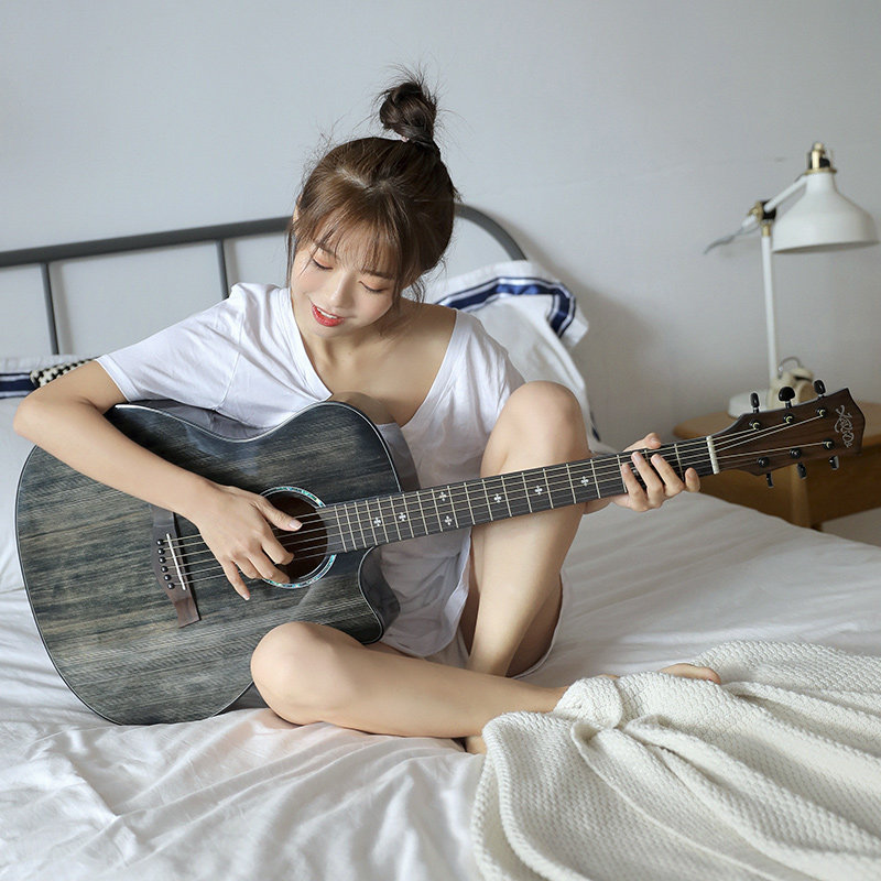 Bright veneer guitar beginners 41-inch girls' special boys' models entry-level self-study 40-inch wooden guitar ink bamboo