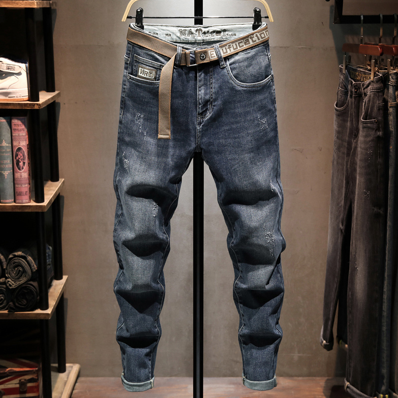 2026 New Style Washed Denim Jeans for Men, Trendy Brand, Distressed, Spring and Autumn Style, Fashionable, Versatile, Stretchy, Slim-Fit, Skinny Pants