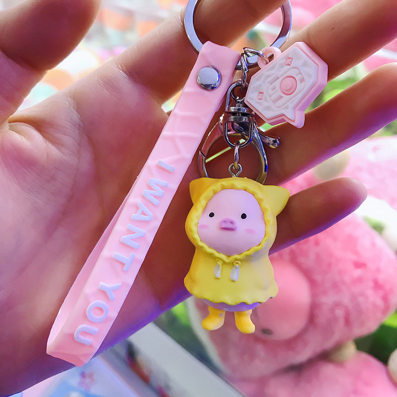 Yellow Pig + Pink RopeKey buckle female lovely Yellow clothes Piglets student a bag Pendant originality lovers Cartoon  ins Girlish heart