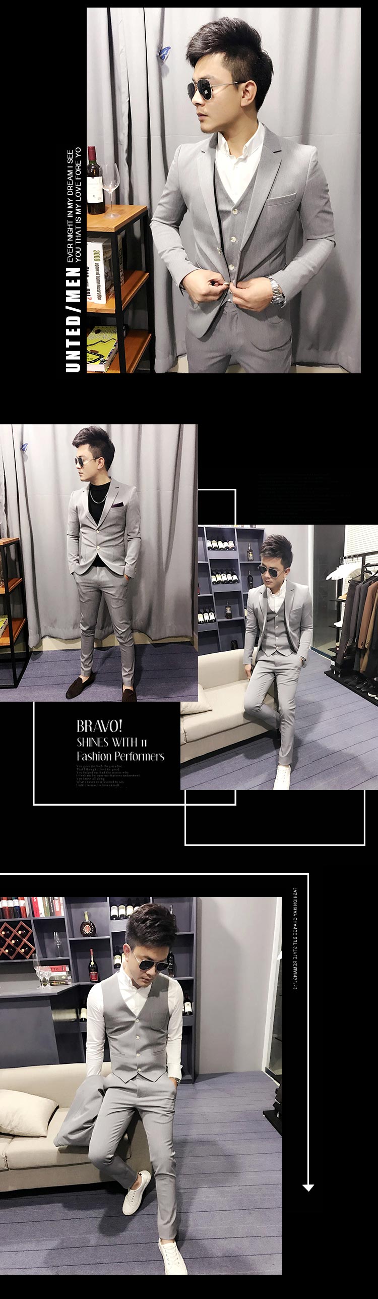 Bộ đồ mùa thu đông 2018 nam mới phù hợp với set đồ hai dây dành cho nam phiên bản Hàn Quốc của chiếc áo khoác tạo kiểu tóc mỏng quần áo nam 