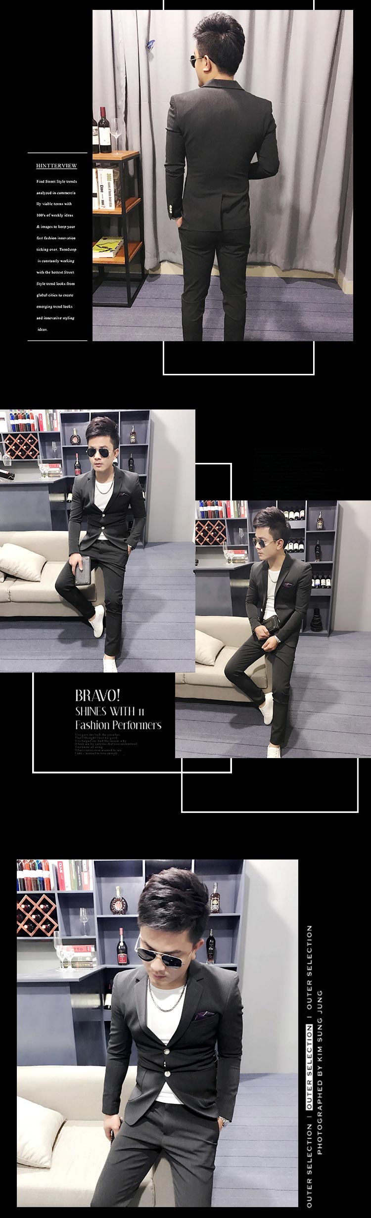 Bộ đồ mùa thu đông 2018 nam mới phù hợp với set đồ hai dây dành cho nam phiên bản Hàn Quốc của chiếc áo khoác tạo kiểu tóc mỏng quần áo nam 