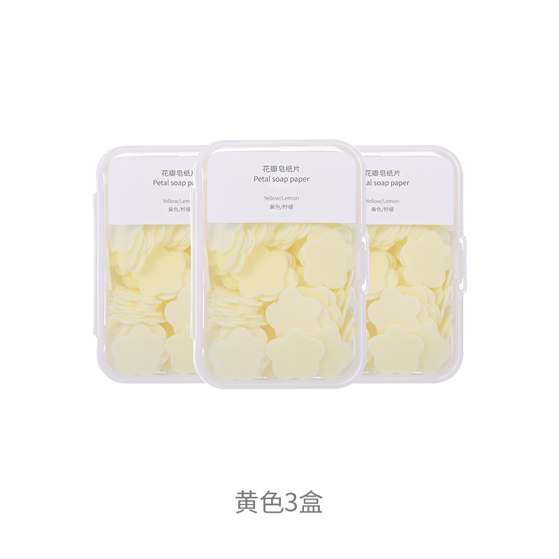 Lemon / Yellow 3 PackFaSoLa disposable Soap film portable Paper soap Soap chip petal Soap paper Portable sterilization Hand washing tablet