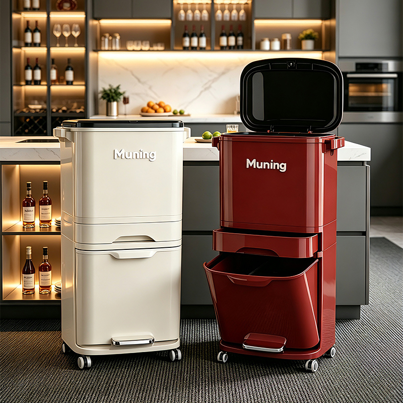 Kitchen Trash Can for Home Use, Tall Model, No Need to Bend Over, Large Capacity, Luxury Design, Dedicated for Sorting Food Waste, with Separate Compartments for Dry and Wet Waste