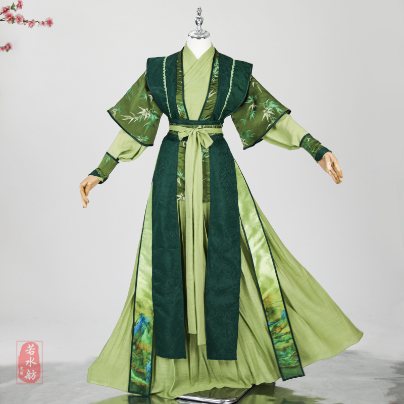 Ruoshuifang Dark Green Cosplay Costume, Traditional Men's Clothing, Ancient Style Martial Arts Costume, Men's Performance Costume, Stage Chinese Style