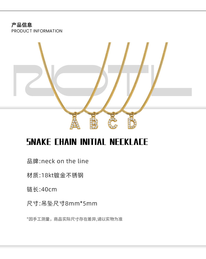 Diamond Initial Necklace 14k Gold Style Snake Chain - Product image 7