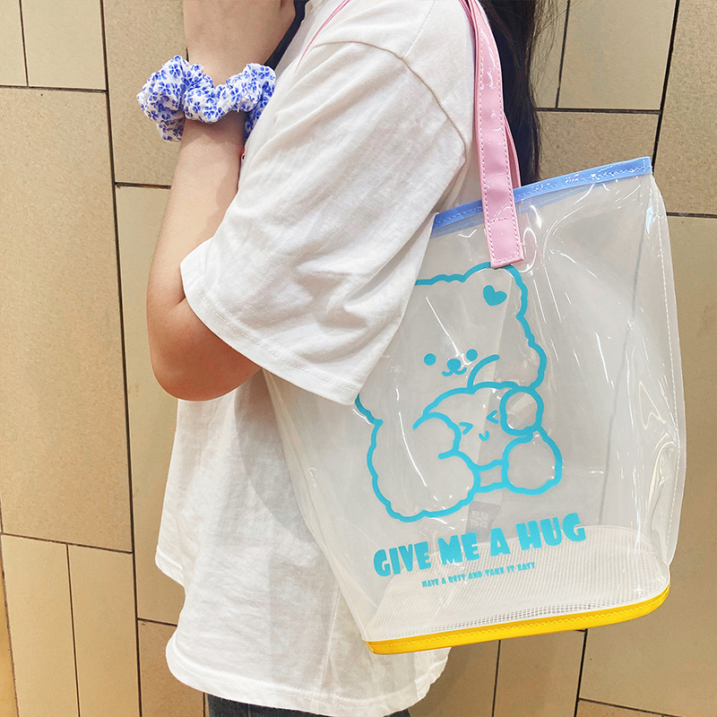 Cute transparent jelly bag handbag bag female summer swimming beach bag large capacity travel shopping fitness shoulder bag