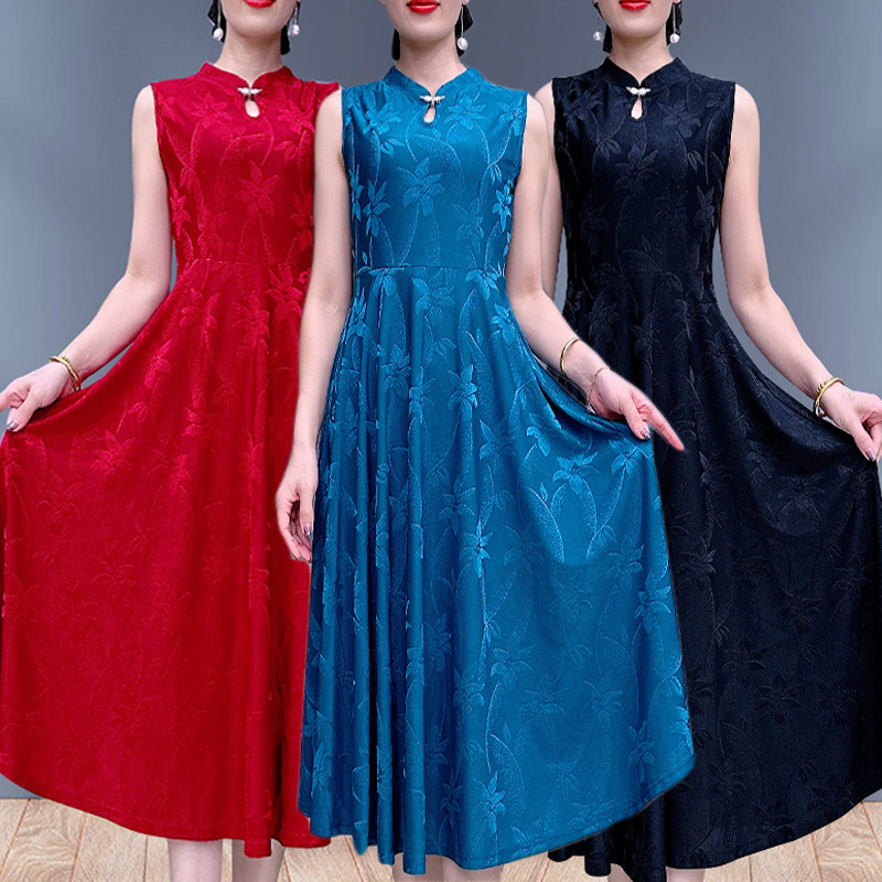 Plus-Size Improved Cheongsam Dress for Women, Summer Mid-Length Ice Silk Sleeveless Vest, Slimming and Stylish Inner Wear Long Dress