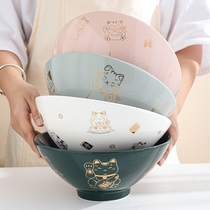 Wealth Cat 8-inch bowl noodle bowl Japanese hat noodle bowl soup bowl ceramic instant noodle bowl eating noodle bowl home size
