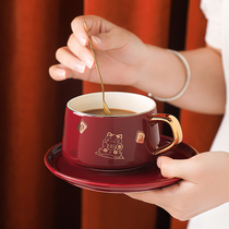 Guochao coffee cup ceramic custom couple Cup a pair of wedding companion coffee cup with Spoon gift