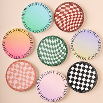 Retro checkerboard coaster ins Wind office round ceramic coaster insulation mat Bar coffee coaster