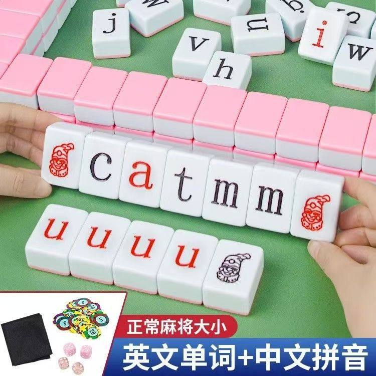 Jeu De Société Alphabet Mahjong – 108 Tuiles Lettres Anglaises – Éducatif Pour Enfants, Ados, Adultes – Avec Dés, Roue De Punition, Sac