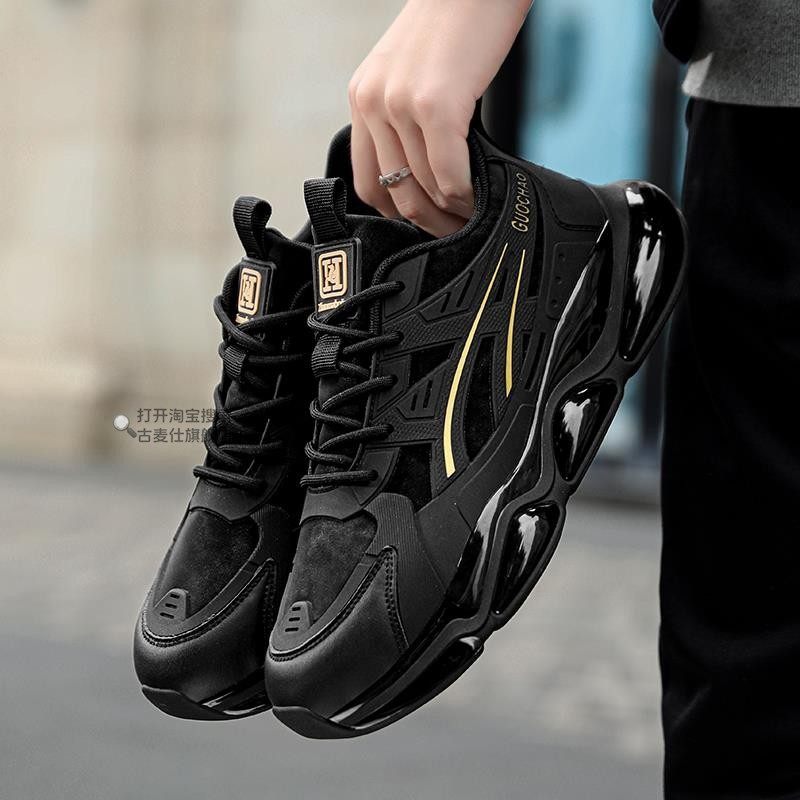 Black Warrior Men's Shoes, Autumn 2026 New Model, Youth Casual Running Sports Air-Cushion Shock-Absorbing Non-Slip Dad Sneakers