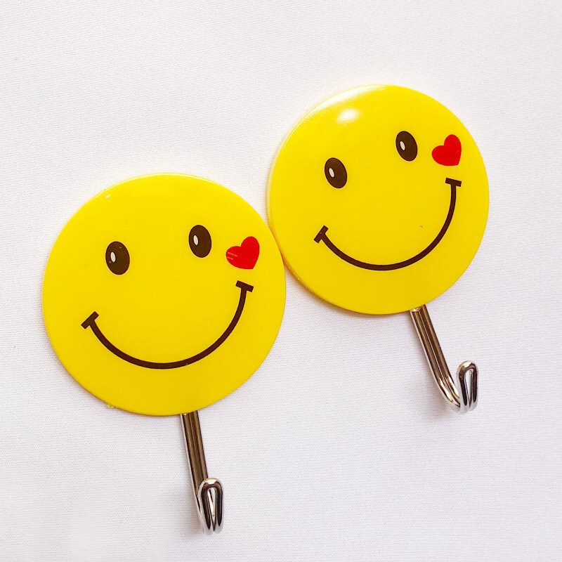 Smiley Face Adhesive Hook Strong Adhesive Cartoon Hook Dormitory Non-Stick Hook Cute Wall-Mounted Mini Hook