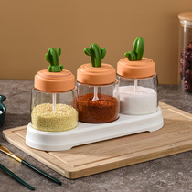 Cactus seasoning box suit Home combined clothes Kitchen Spoon Cover Integrated Salt MSG Seasoned Jars Seal Sauce Bottle