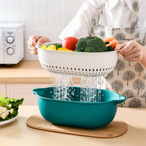 Washing basin drain basket Kitchen double Nordic style household washing fruit leakage basket Plastic Amoy rice basin vegetable basket