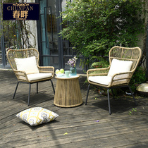 Spring-nines Cane Chair Three Sets Nordic Balcony Casual Small Table And Chairs Combined Casual Chair Tea Table Three Treetable Benches