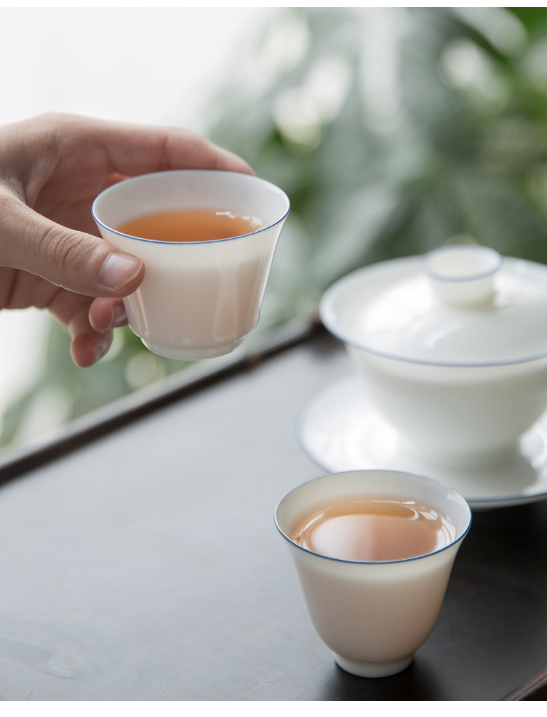 Jingdezhen flagship store in use ceramic tea cup manual blue master cup of female domestic tea cup white porcelain bowl