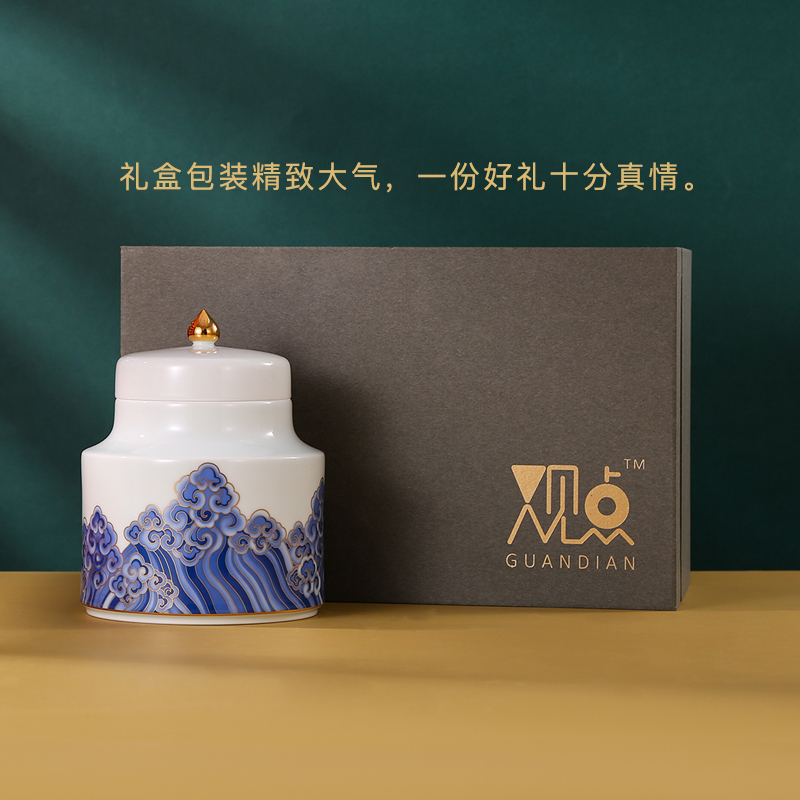 Jingdezhen flagship store general manual the see colour blue and white household top - grade ceramic jar of moisture storage caddy fixings large