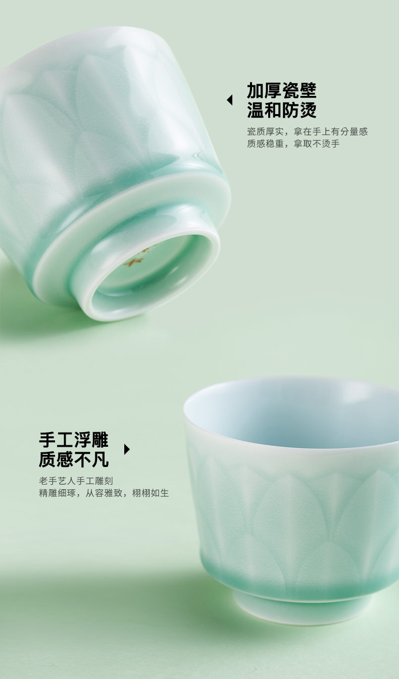 Jingdezhen official flagship store of ceramic film green tea bowl thin foetus sample tea cup kung fu tea set single cup of tea