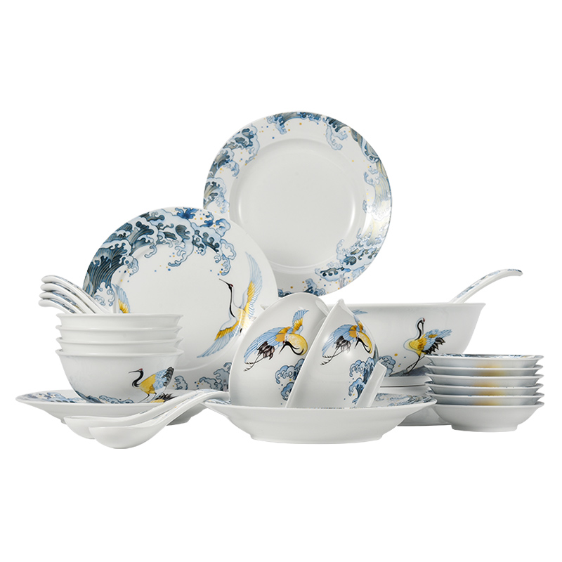 Jingdezhen flagship store of new Chinese style ceramic tableware suit household single bowl big bowl dishes free collocation