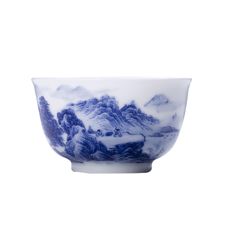 Jingdezhen blue and white landscape flagship ceramic sample tea cup all hand master cup of tea, kungfu tea set. A single