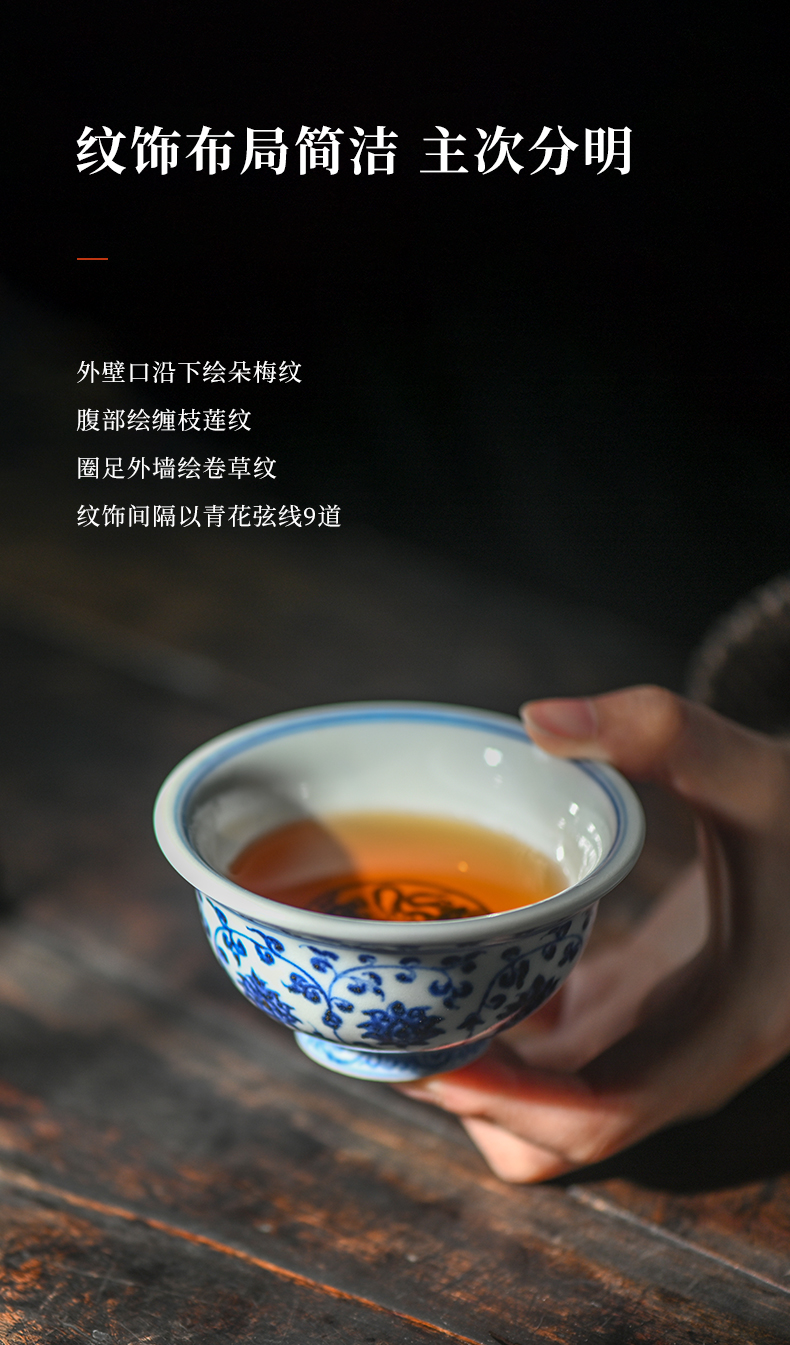 Jingdezhen flagship store Ming yongle blue tie up sticks double lion play ball grain pressure hand cup archaize branch hand of master CPU