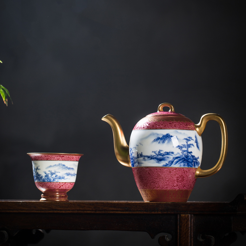 Jingdezhen x Yun know taste to pick flowers paint ceramic tea cups of tea set of the teapot gifts home office business