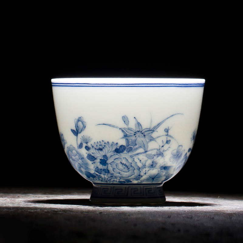 Jingdezhen official flagship store all hand blue and white porcelain tea cups sample tea cup single tea bowl qunfang notes clusters