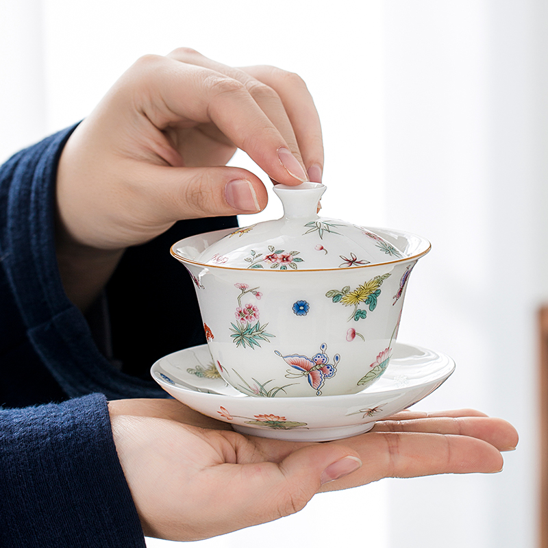 Jingdezhen official flagship store ceramic white kung fu tea tureen suit household tea set of the sample tea cup