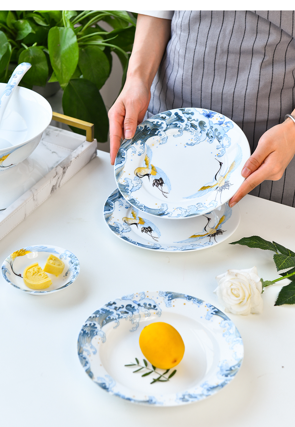 Jingdezhen flagship store of new Chinese style ceramic tableware suit with a single large soup bowl bowl dish bowl dish plates